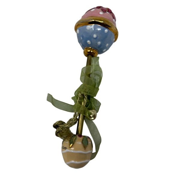 Heather Goldeminc Ceramic Baby Rattle Blue Sky Corp 2001 Polka Dot Floral Design - Picture 3 of 7